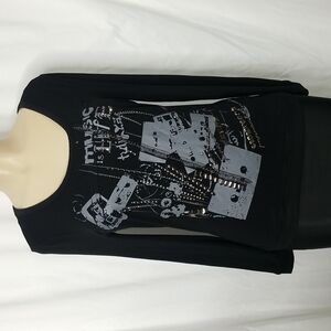 ADORE BLACK LS "MUSIC IS LIFE " EMBELLISHED BLOUSE SIZE SMALL
